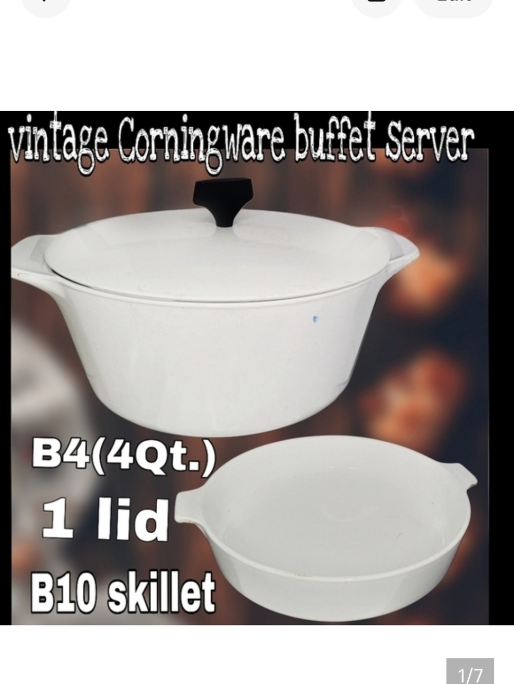 Vintage Corningware White 4qt Pot & 10" Skillet Buffet Server with 1 Lid